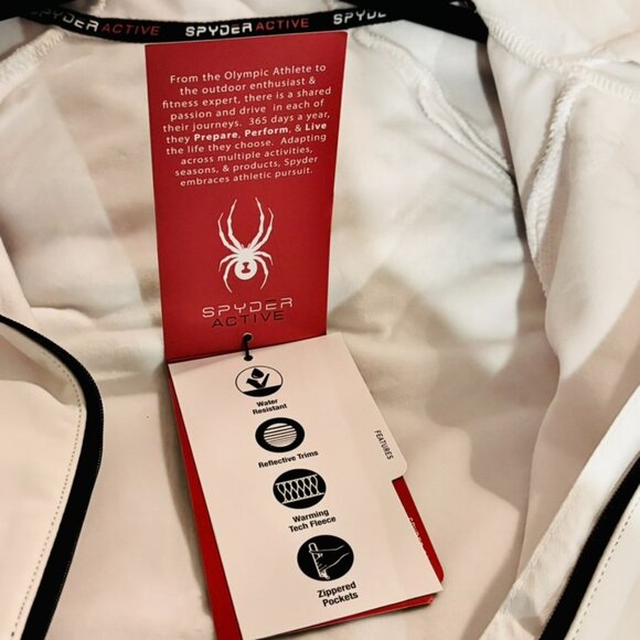 SPYDER Active White Hooded Lined Zip Jacket Water Resistant Reflective Wm S NEW - Picture 8 of 11